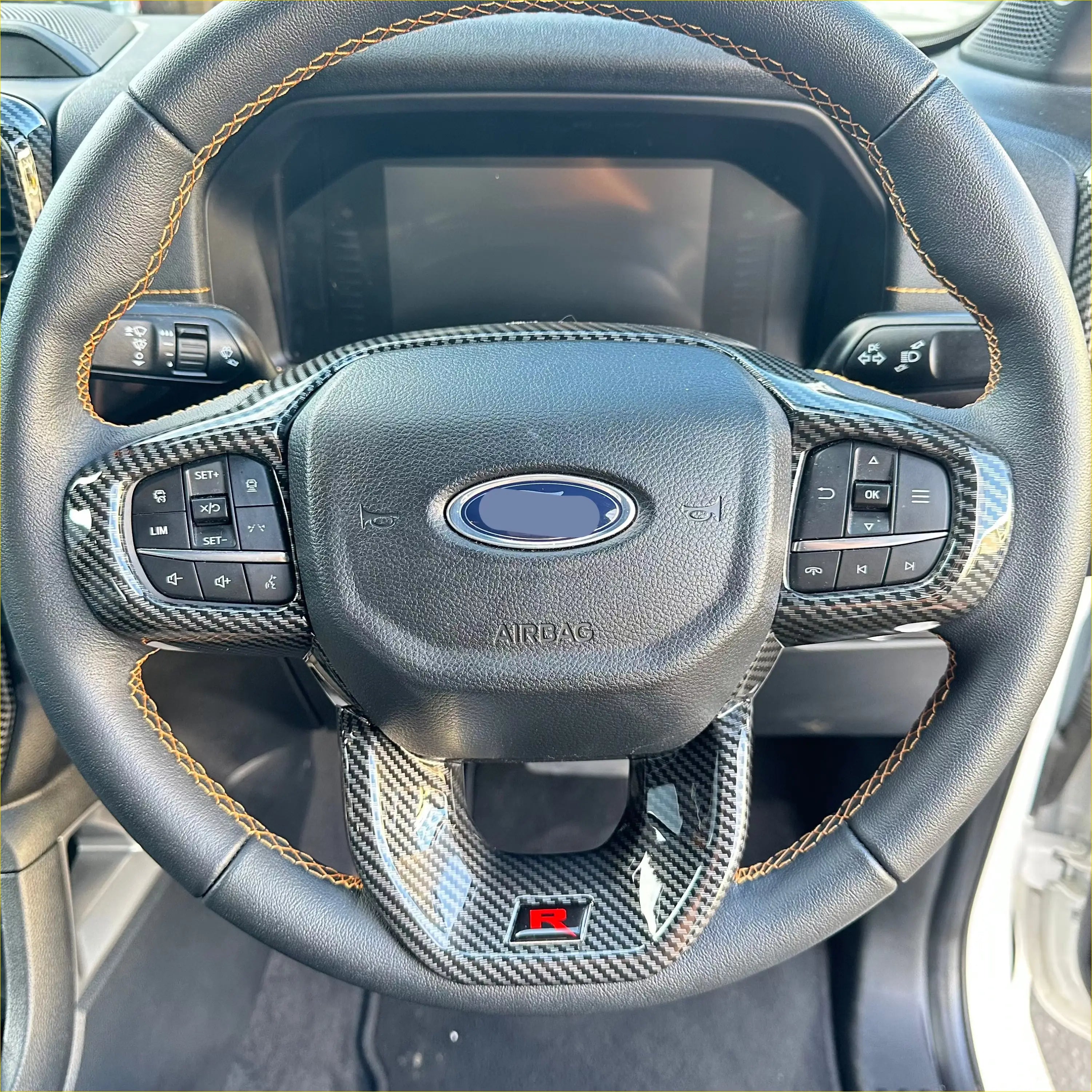 Carbon Fiber Interior Steering Wheel Trim Cover for Ford Ranger 2022+