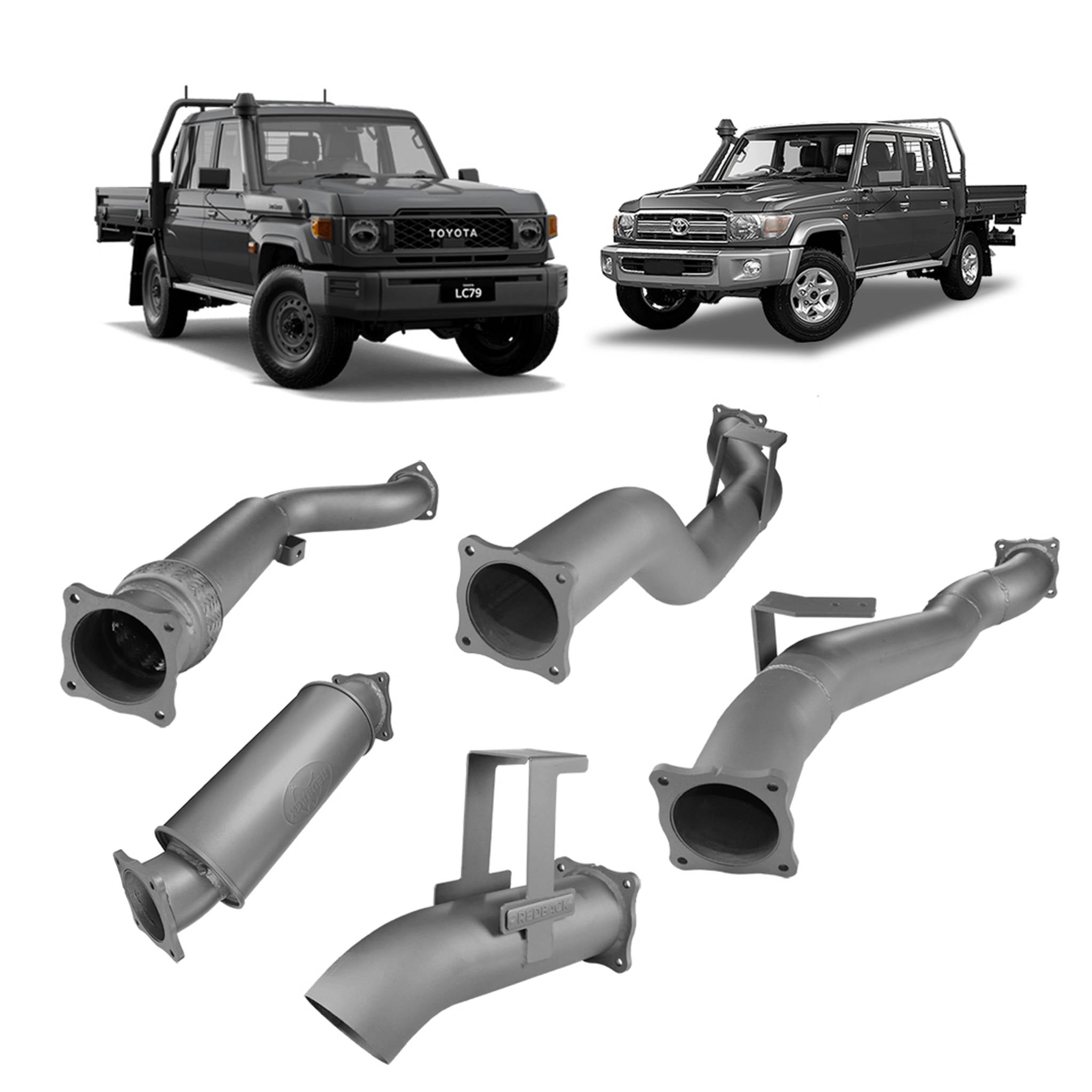 Redback Extreme Duty 4’’ Turbo Back Exhaust for Toyota Landcruiser 79 Series Dual Cab (2012 - 2024) - Resonator