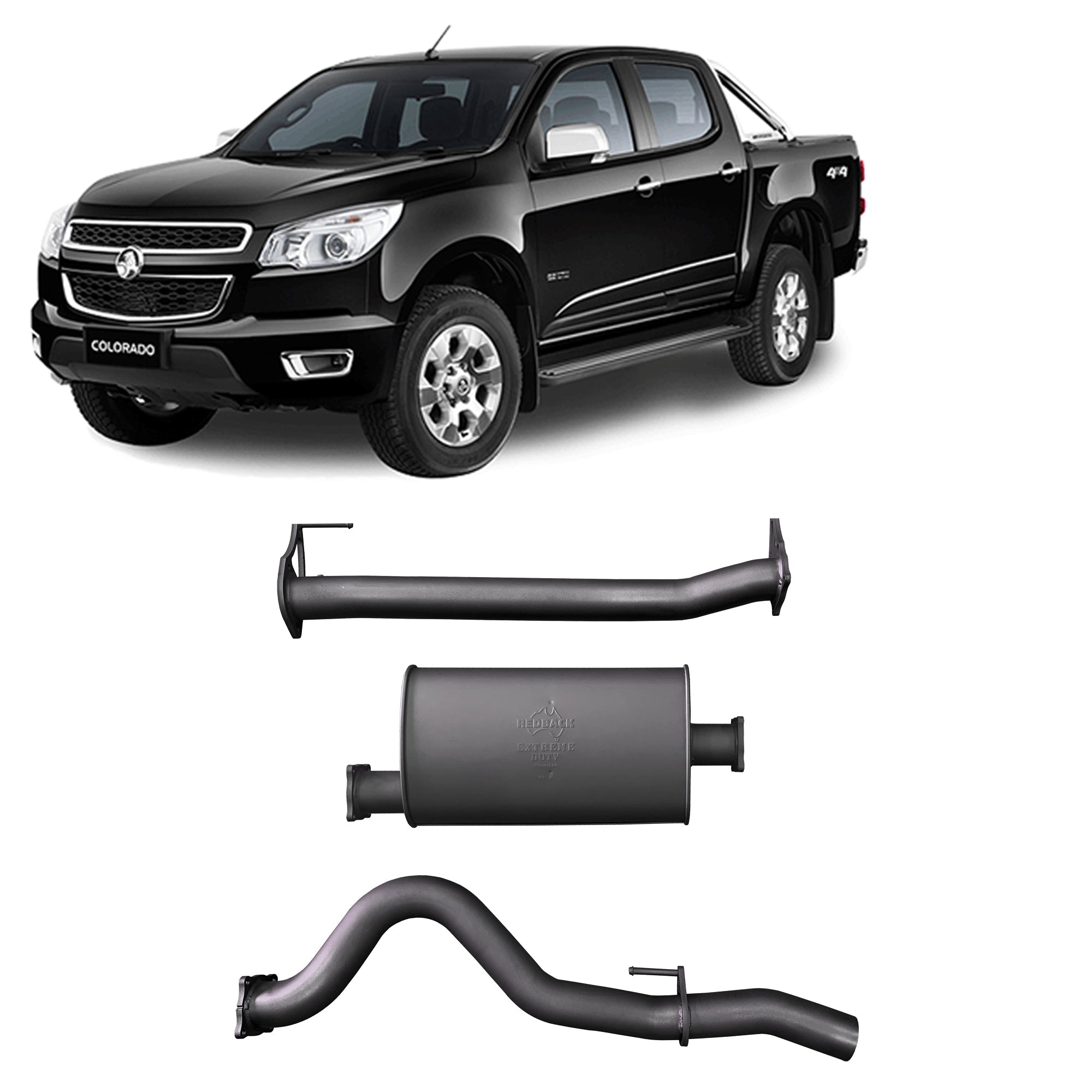 Redback Extreme Duty Exhaust for Holden Colorado RG 2.8L (09/2016 - on) - Large Muffler (Quiet) - 4x4 Performance System