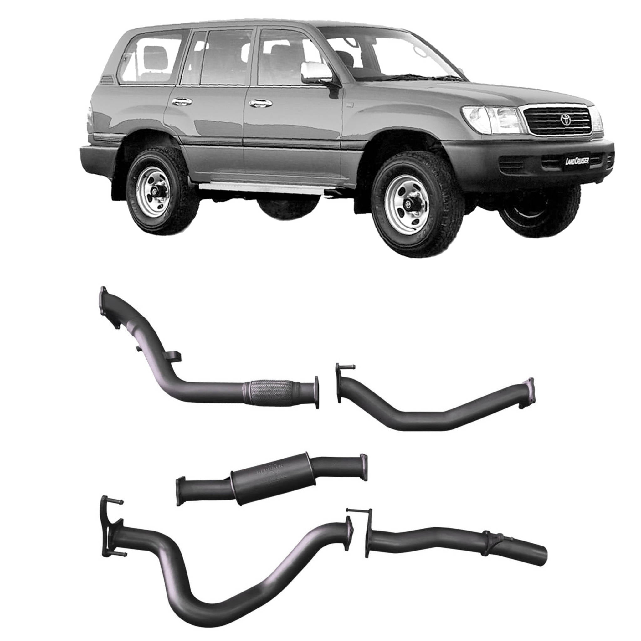Redback Extreme Duty Exhaust for Toyota Landcruiser 105 Series Wagon (03/1998 - 10/2007) - Resonator (Medium) / Safari