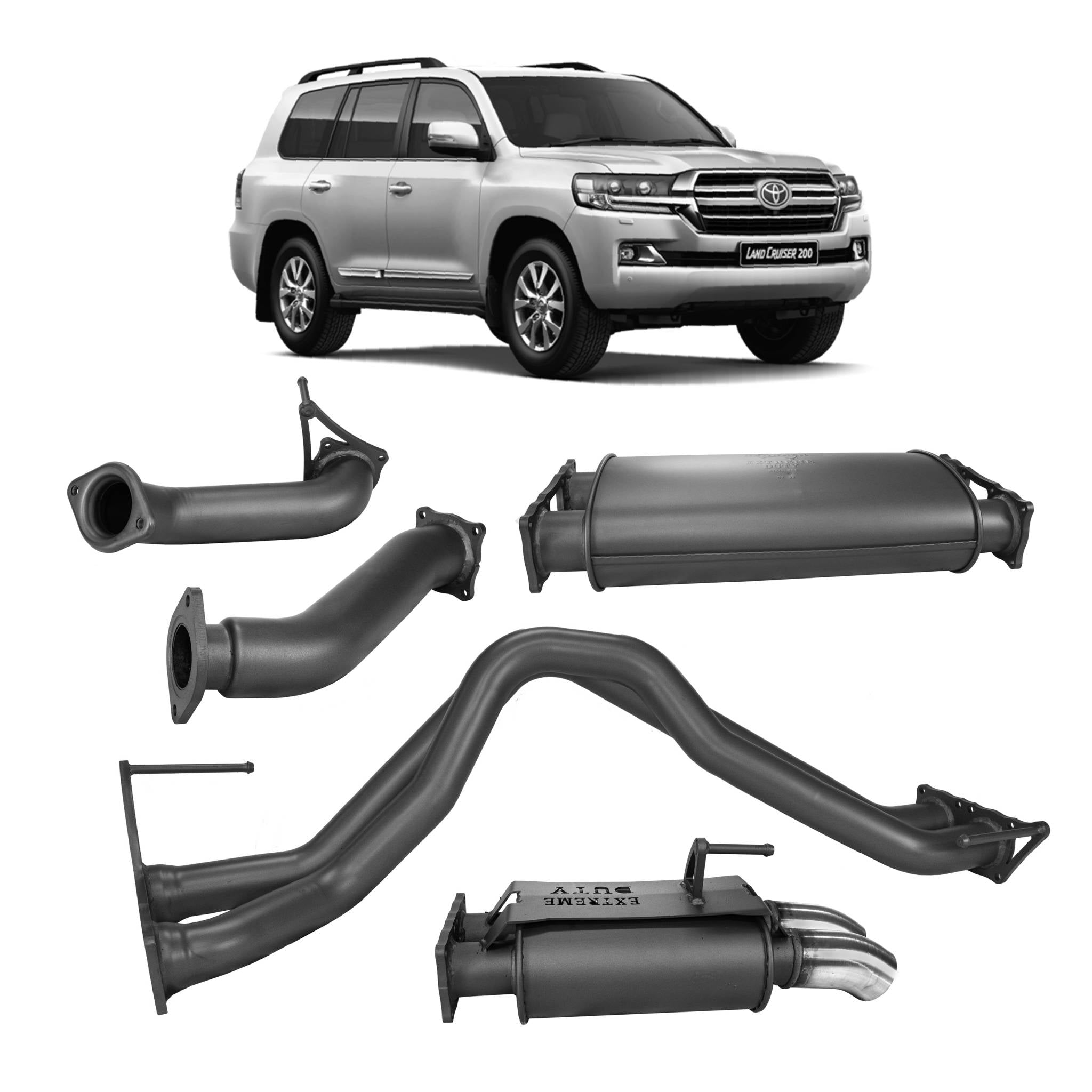 Redback Extreme Duty Exhaust for Toyota Landcruiser 200 Series 4.5L V8 (10/2015 - on) - With Muffler - 4x4 Performance
