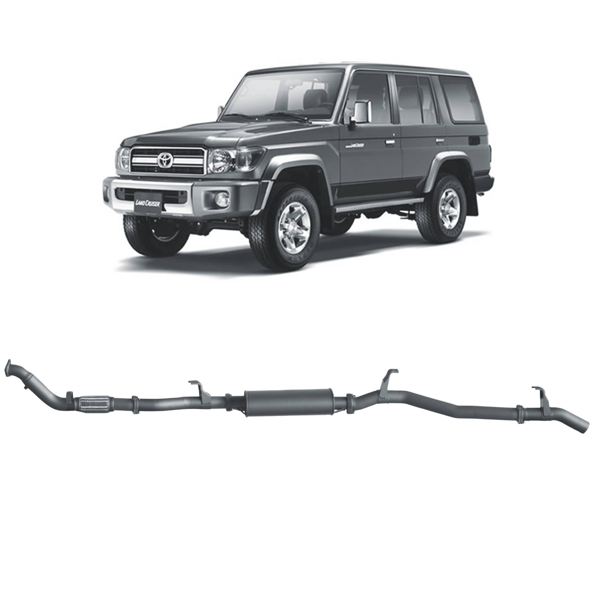 Redback Extreme Duty Exhaust for Toyota Landcruiser 76 Series Wagon (03/2007 - 10/2016) - Without Cat / Large Muffler