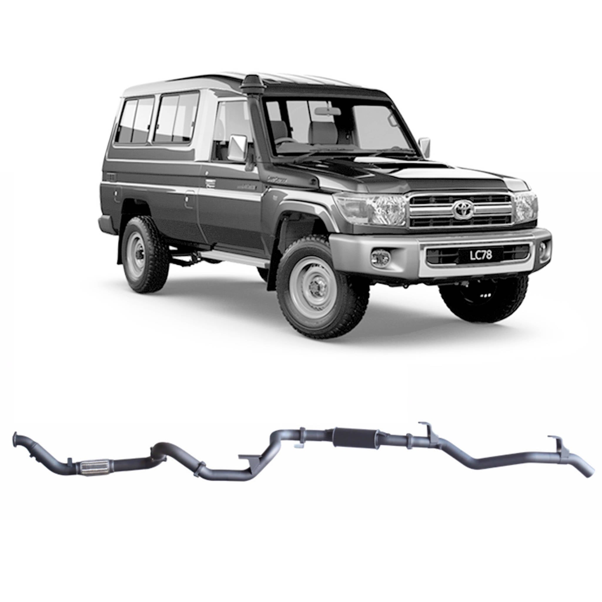 Redback Extreme Duty Exhaust for Toyota Landcruiser 78 Series Troop Carrier (03/2007 - 10/2016) - Without Cat