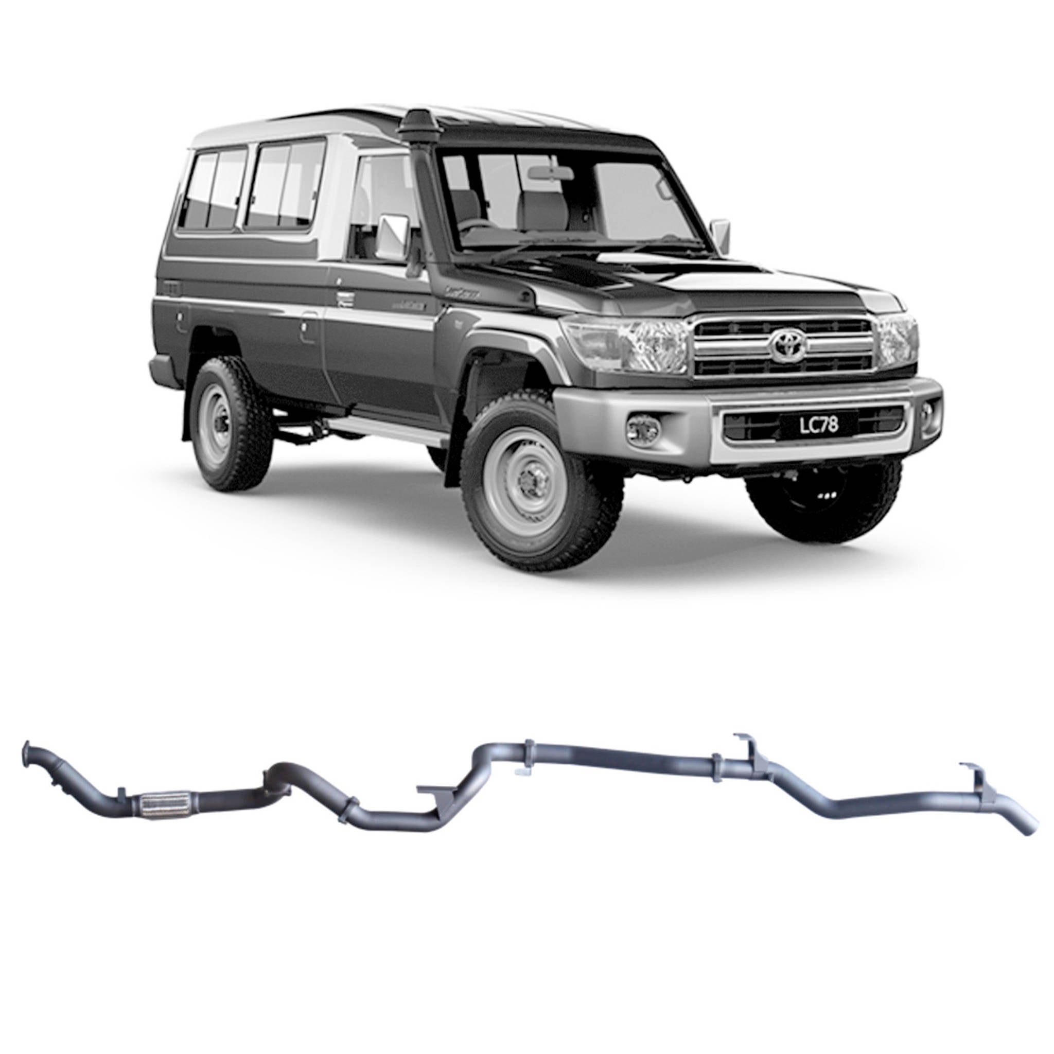 Redback Extreme Duty Exhaust for Toyota Landcruiser 78 Series Troop Carrier (03/2007 - 10/2016) - Without Cat / Pipe