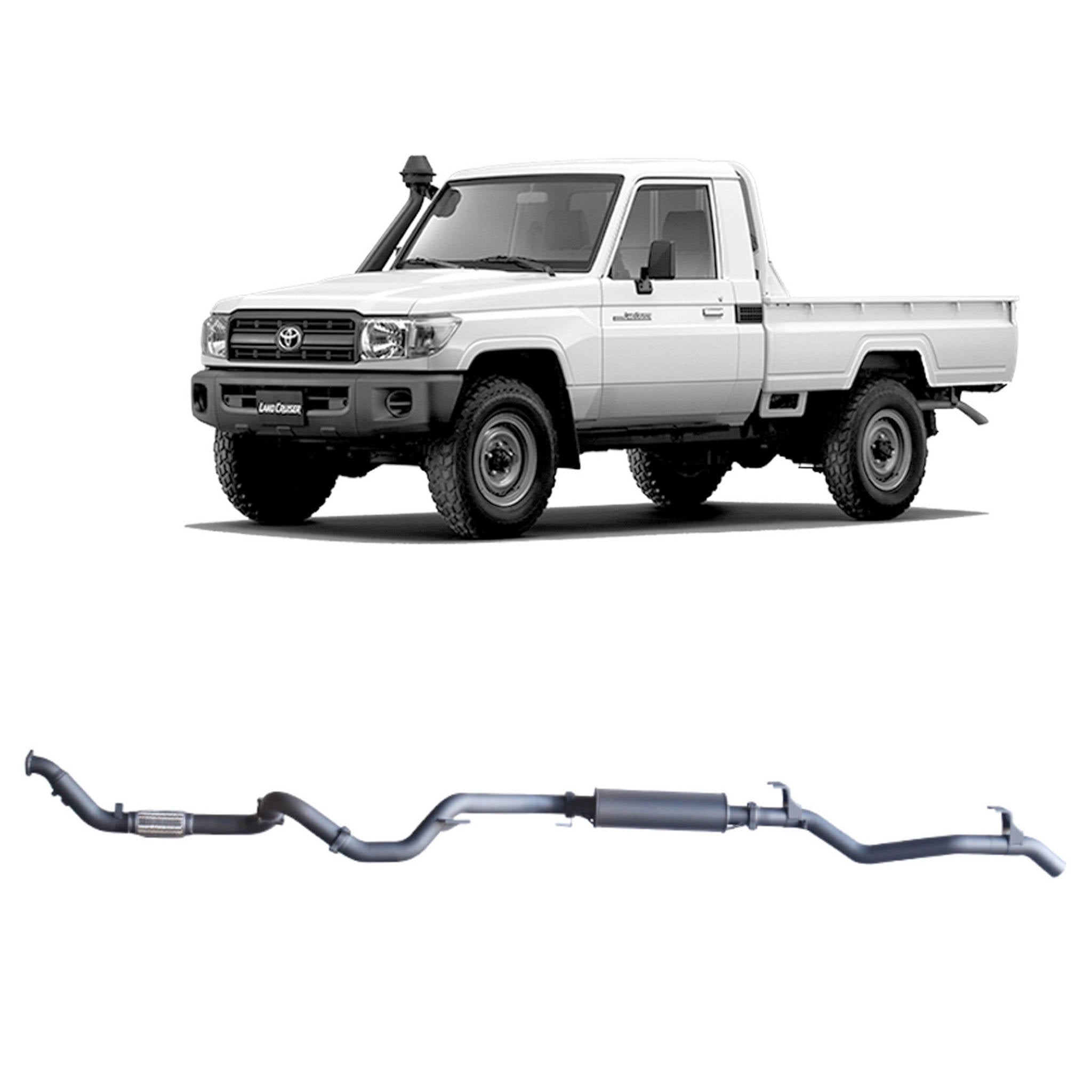 Redback Extreme Duty Exhaust for Toyota Landcruiser 79 Series Single Cab (03/2007 - 10/2016) - Large Muffler (Quiet)