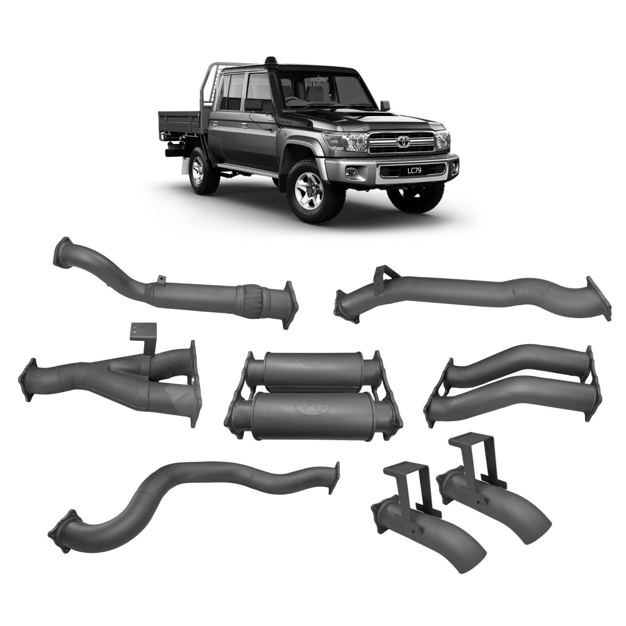 Redback Extreme Duty Twin 4’’ Turbo Back Exhaust with Resonator for Toyota Landcruiser 79 Series Dual Cab - Resonator