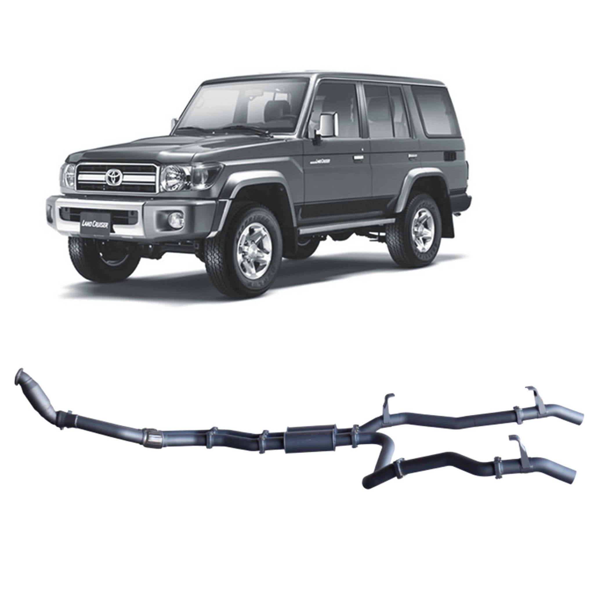 Redback Extreme Duty Twin Exhaust for Toyota 76 Series Landcruiser (03/2007 - 10/2016) - With Cat / Resonator (Medium)