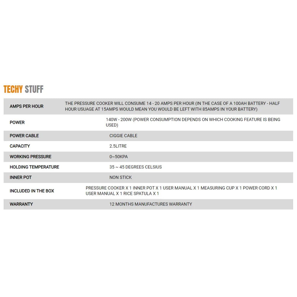 Rockarmor 12V Pressure Cooker - Pressure Cooker