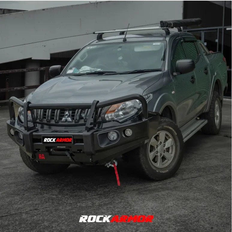 Gray pickup truck with black elite steel bullbar on Mitsubishi Triton Mq