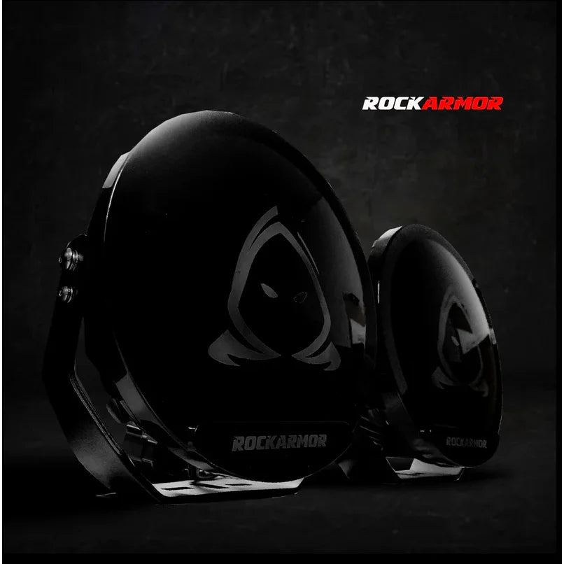 Glossy black off-road lights featured in rockarmor gt hoop bullbar combo pack for mitsubishi mv triton 2024