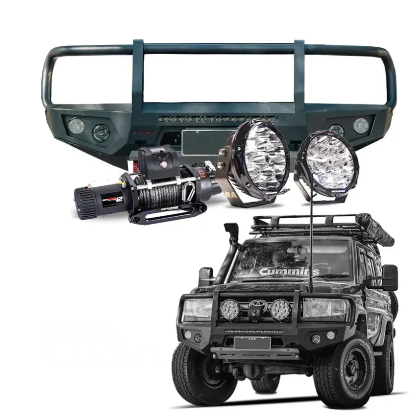 Rockarmor Gt Hoop Steel Bullbar Combo Package - Toyota Landcruiser 79 03/2007 - 11/2023 (Full Bar Replacement) - Winch