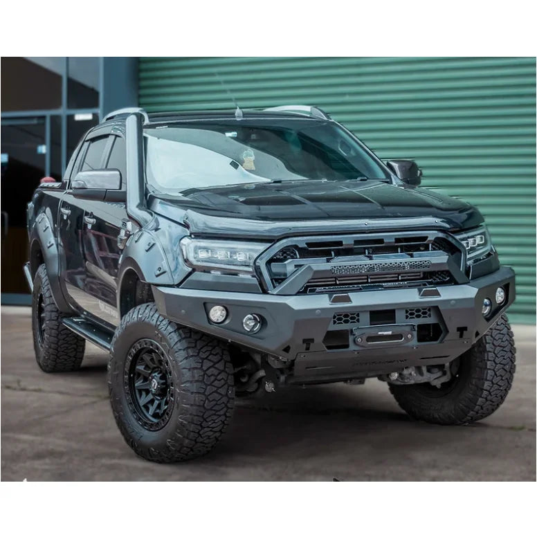 Black modified pickup truck with a Ford Everest UA2 Bull Bar for enhanced protection