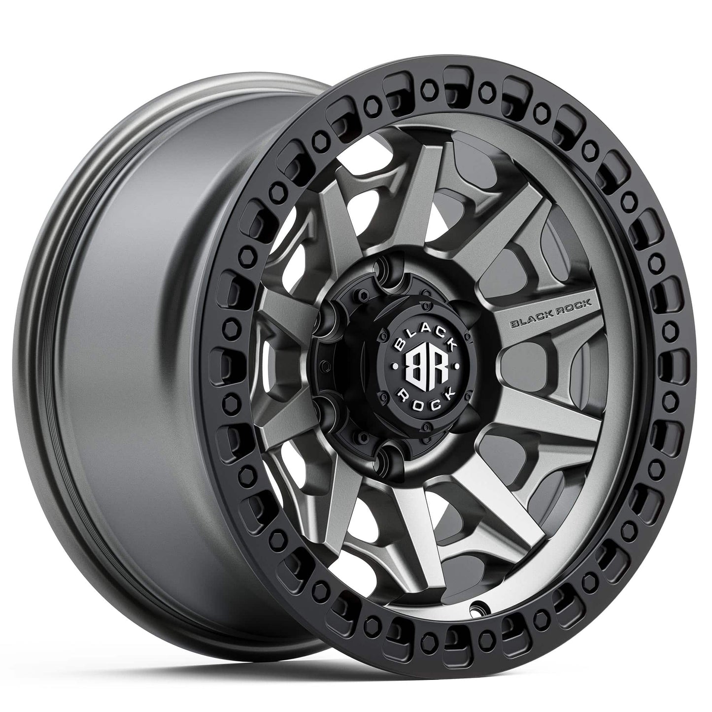 BLACK ROCK CAGE GUNMETAL GREY BLACK RING 18X9 +18 6X139.7