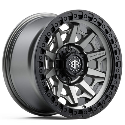 BLACK ROCK CAGE GUNMETAL GREY BLACK RING 18X9 +18 6X139.7