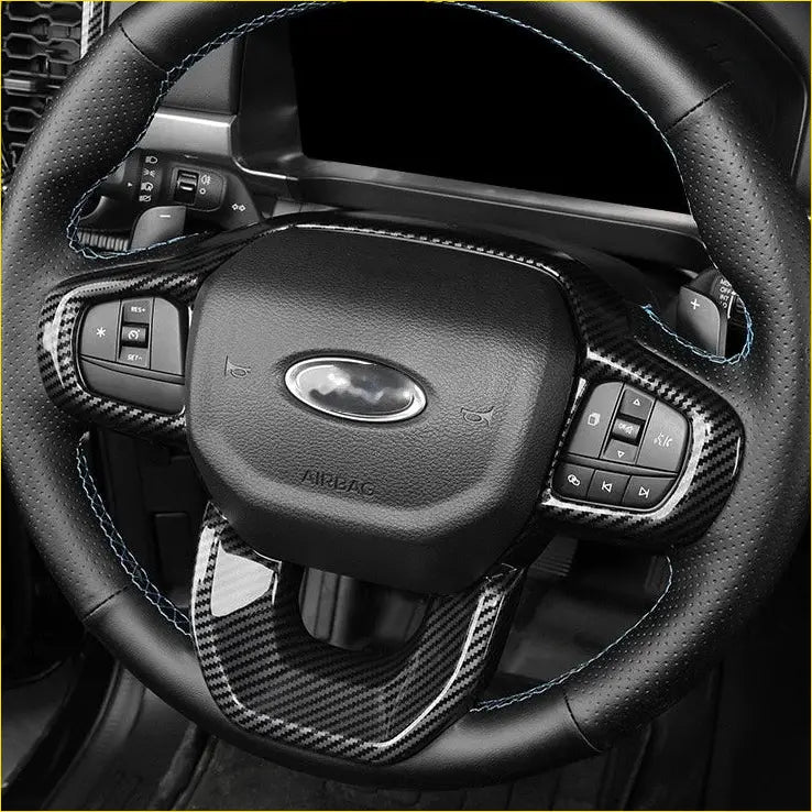 Carbon Fiber Interior Steering Wheel Trim Cover for Ford Ranger 2022+