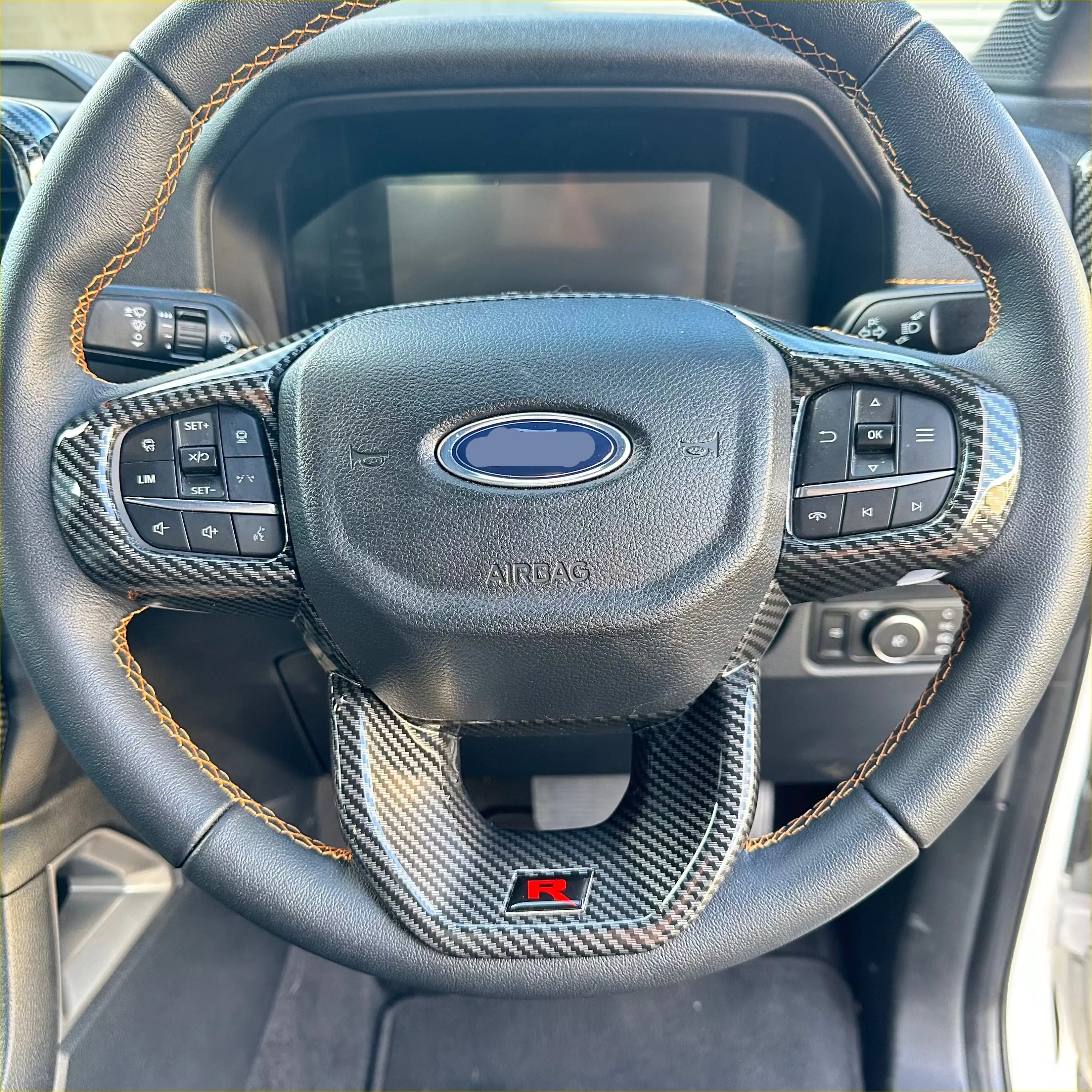 Carbon Fiber Interior Steering Wheel Trim Cover for Ford Ranger 2022+