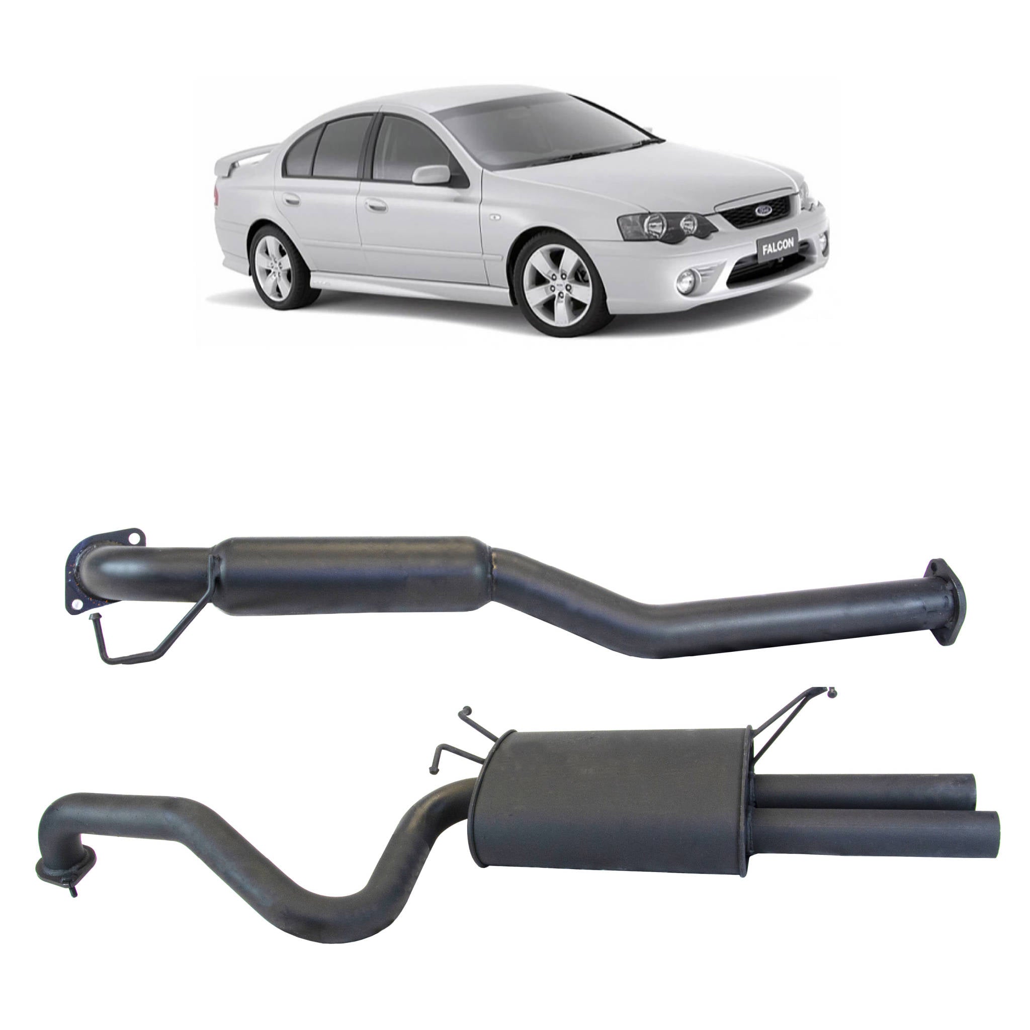 Redback 2.5’’ Catback Exhaust with Hotdog Centre and Dual Outlet Rear Muffler for Ford Falcon BA BF Sedan(2003 - 2008)