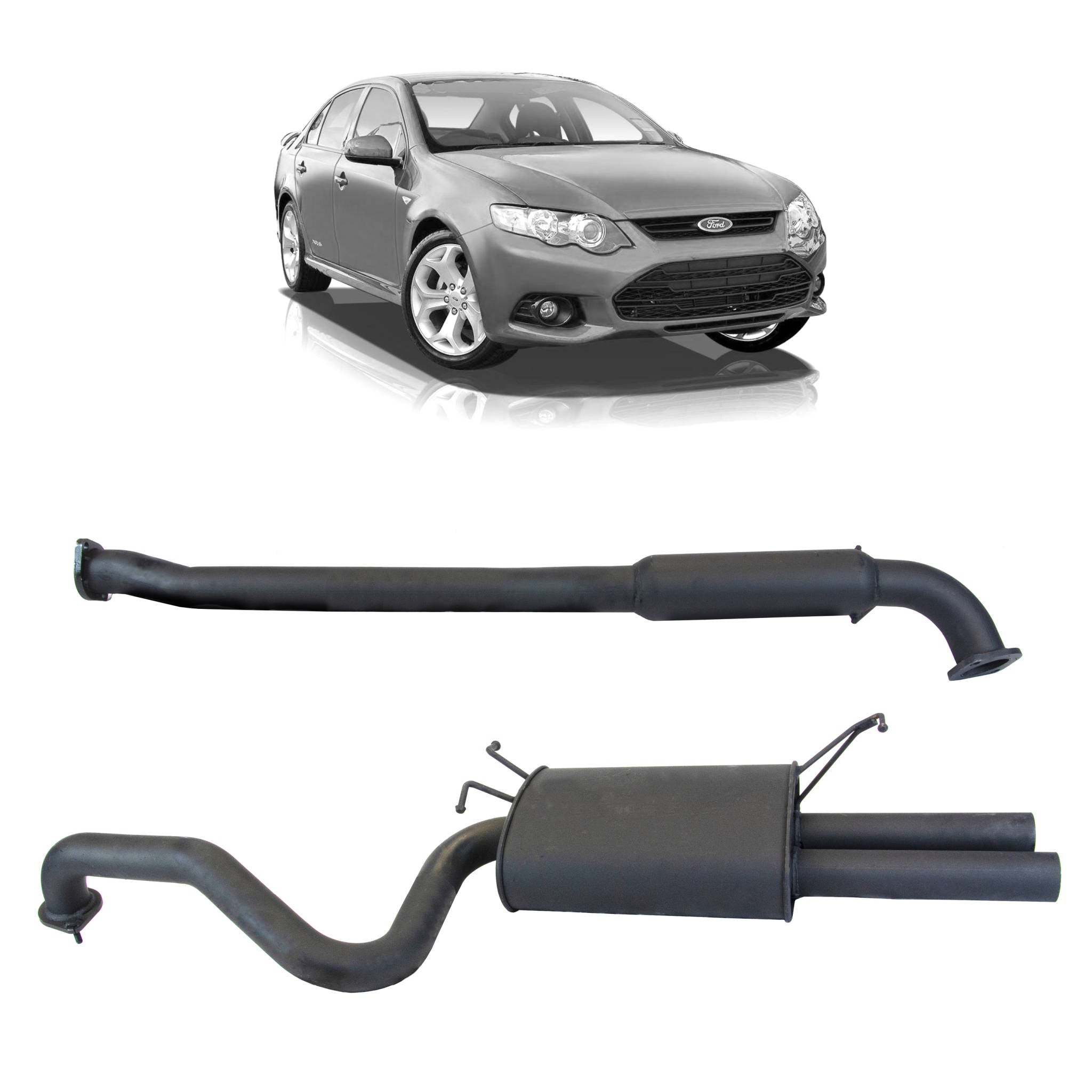 Redback 2.5’’ Catback Exhaust with Hotdog Centre and Dual Outlet Rear Muffler for Ford Falcon FG XR6 G6E Sedan(02/2008