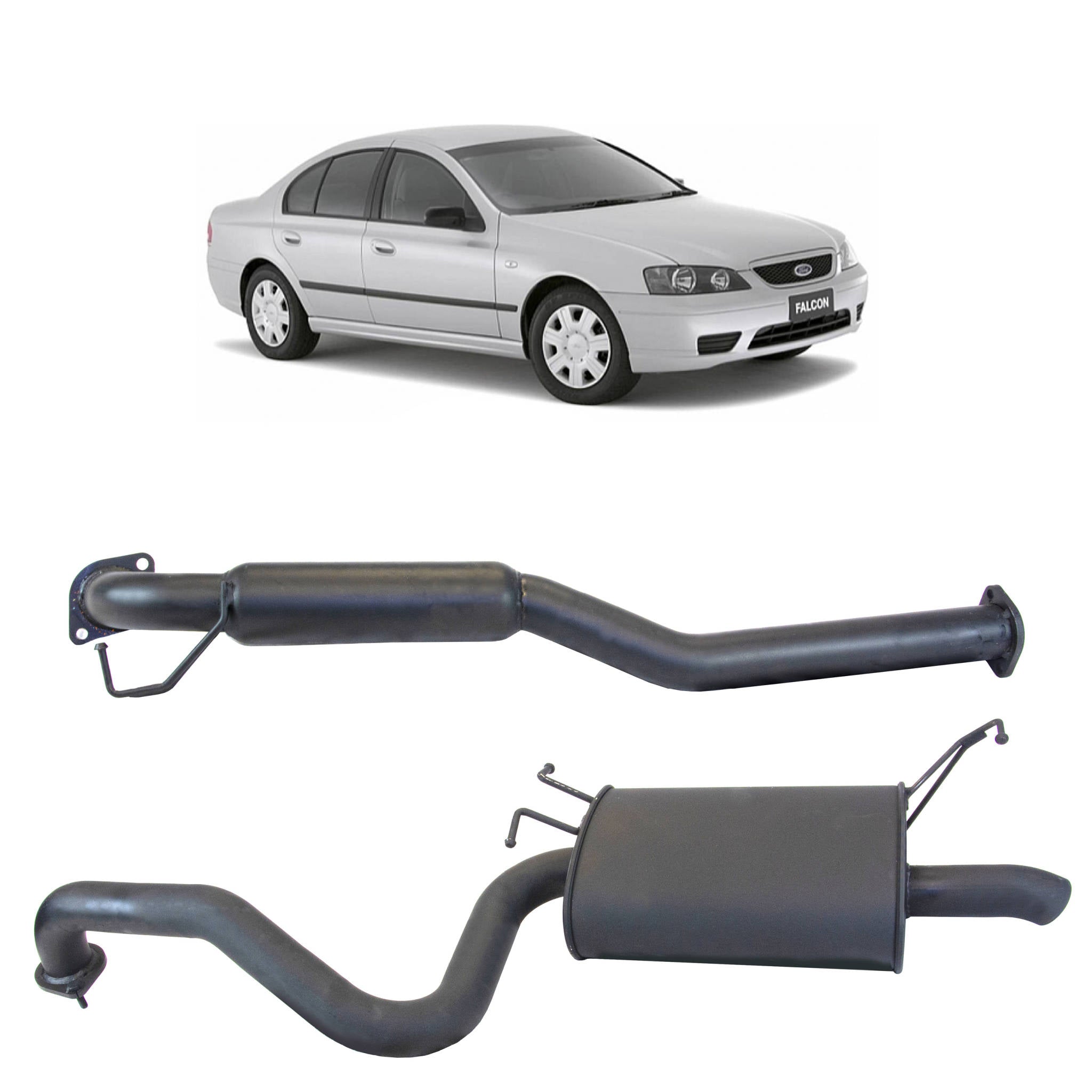 Redback 2.5’’ Catback Exhaust with Hotdog Centre and Single Outlet Rear Muffler for Ford Falcon BA BF Sedan(2003