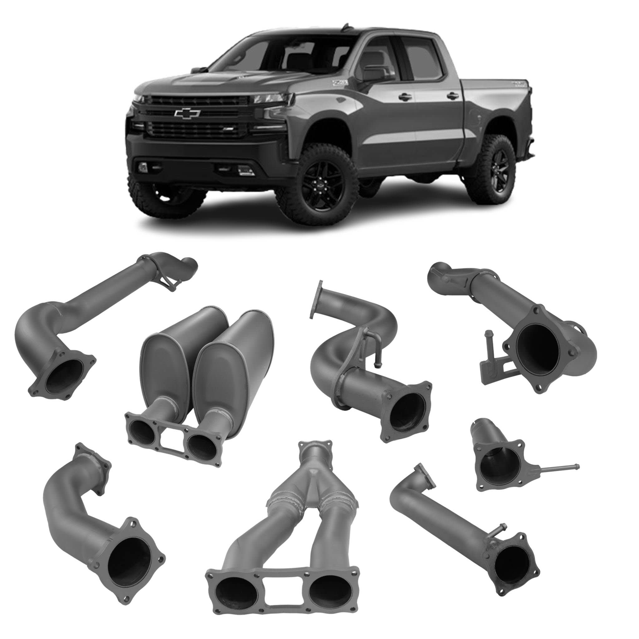 Redback 4x4 Exhaust System for Chevrolet Silverado 1500 with Antidrone Mufflers (03/2020 - on) - With Resonator &