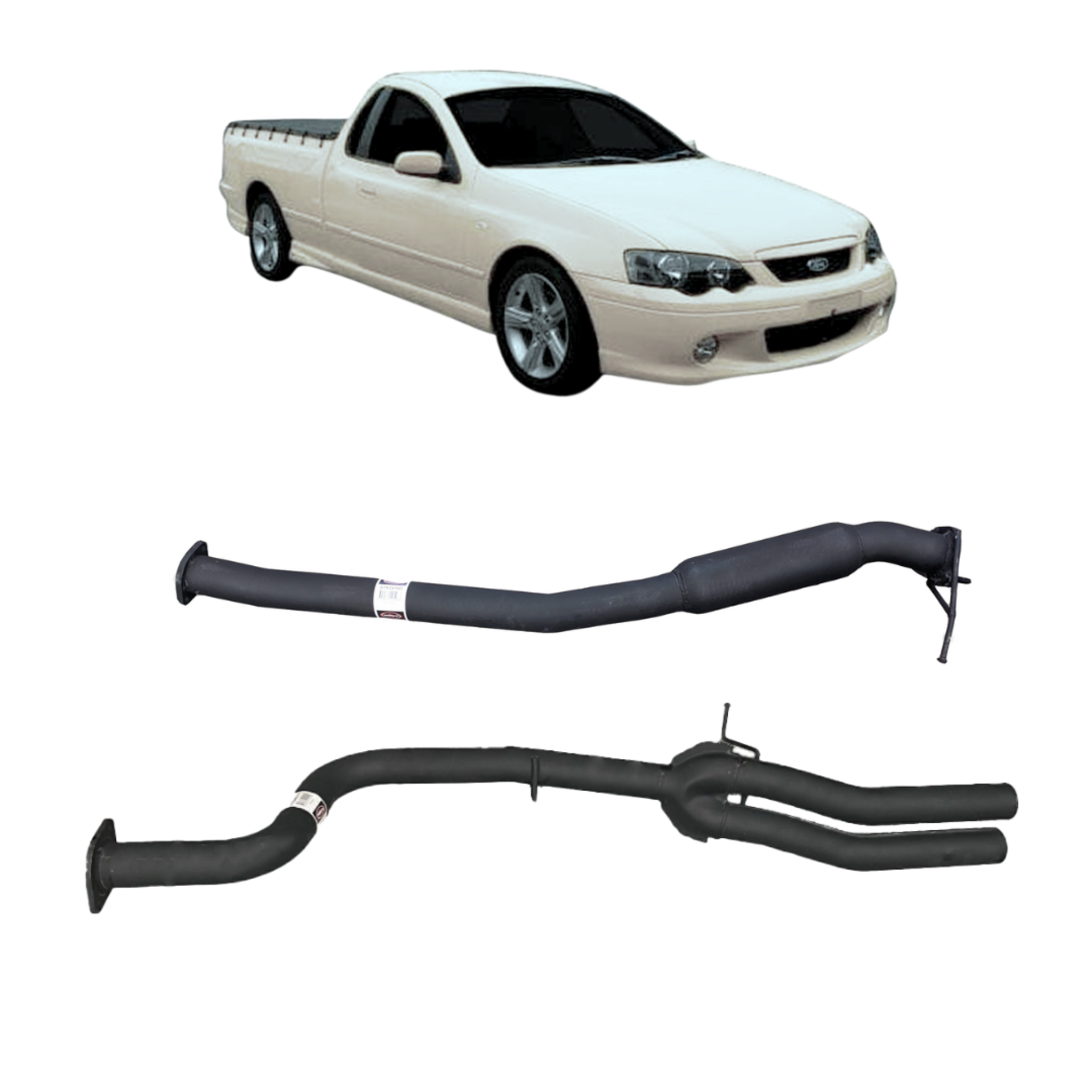 Redback BA BF Ute 2.5’’ Catback Hotdog Centre and Dual out tail Pipe Rear - Performance Exhaust System