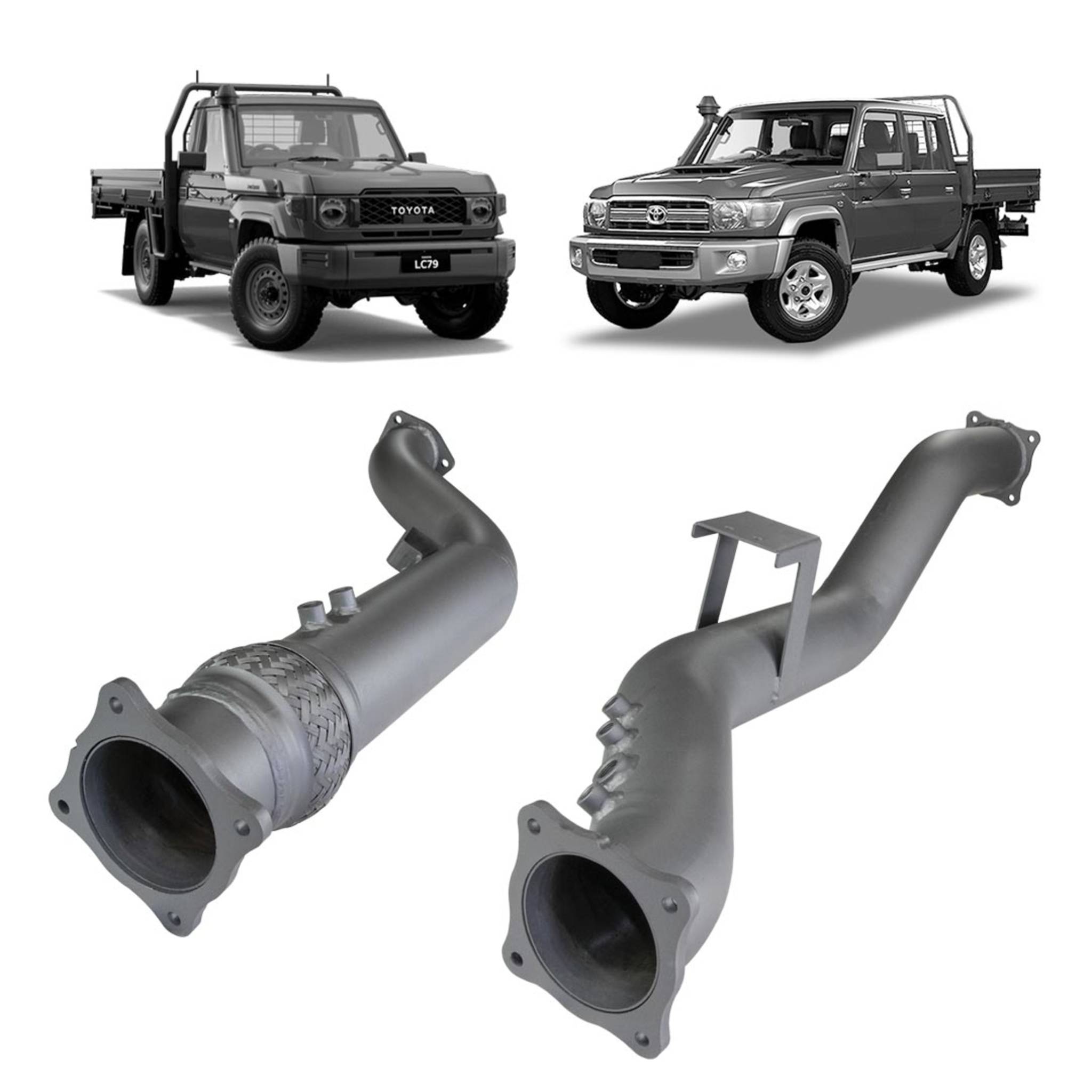 Redback Extreme Duty 4’’ Exhaust Turbo Back Kit for Toyota Landcruiser 79 Series (2016 - on) - Pipe Only (Loud) - 4x4