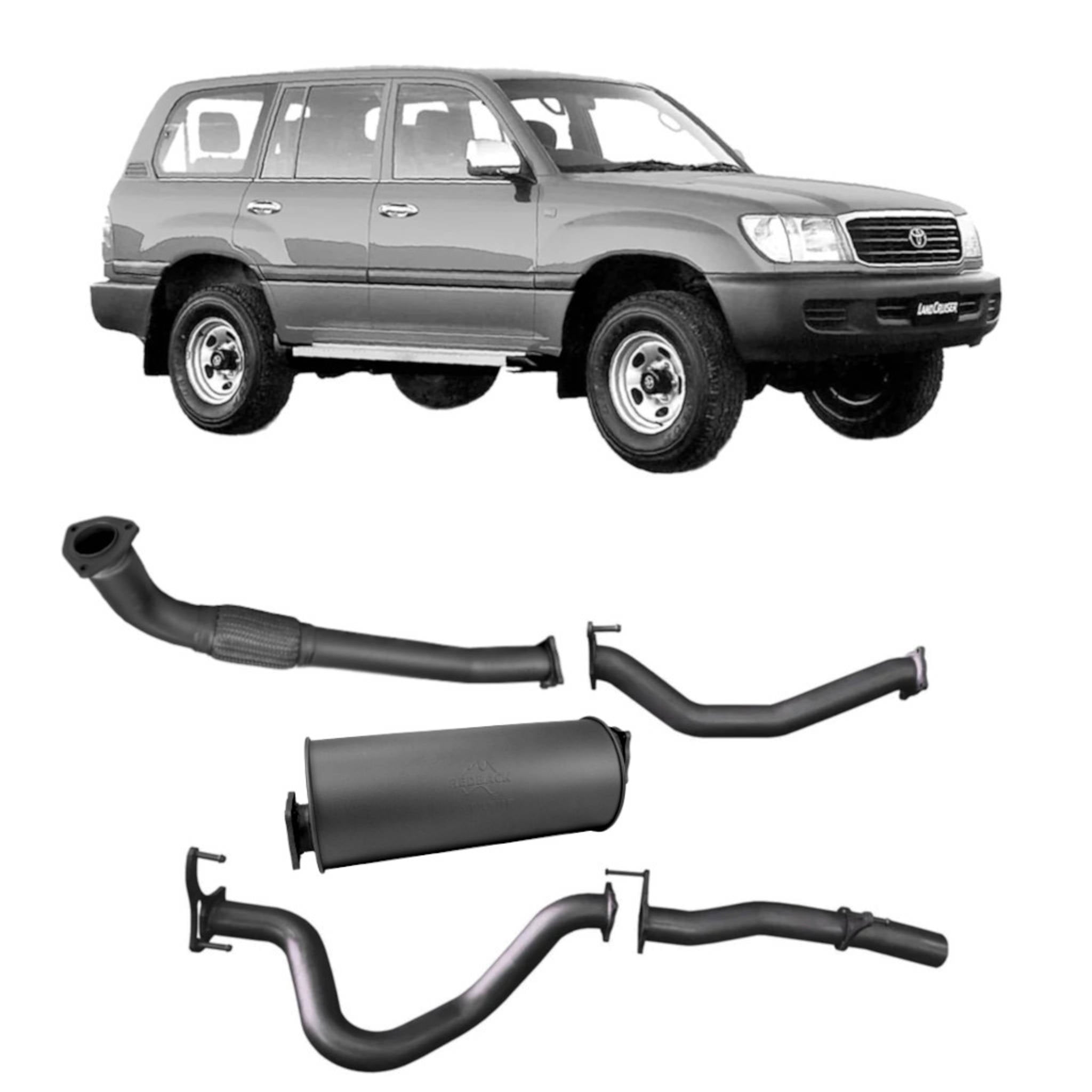 Redback Extreme Duty Exhaust for Toyota Landcruiser 105 Series Wagon (03/1998 - 10/2007) - Large Muffler (Quiet) / Non