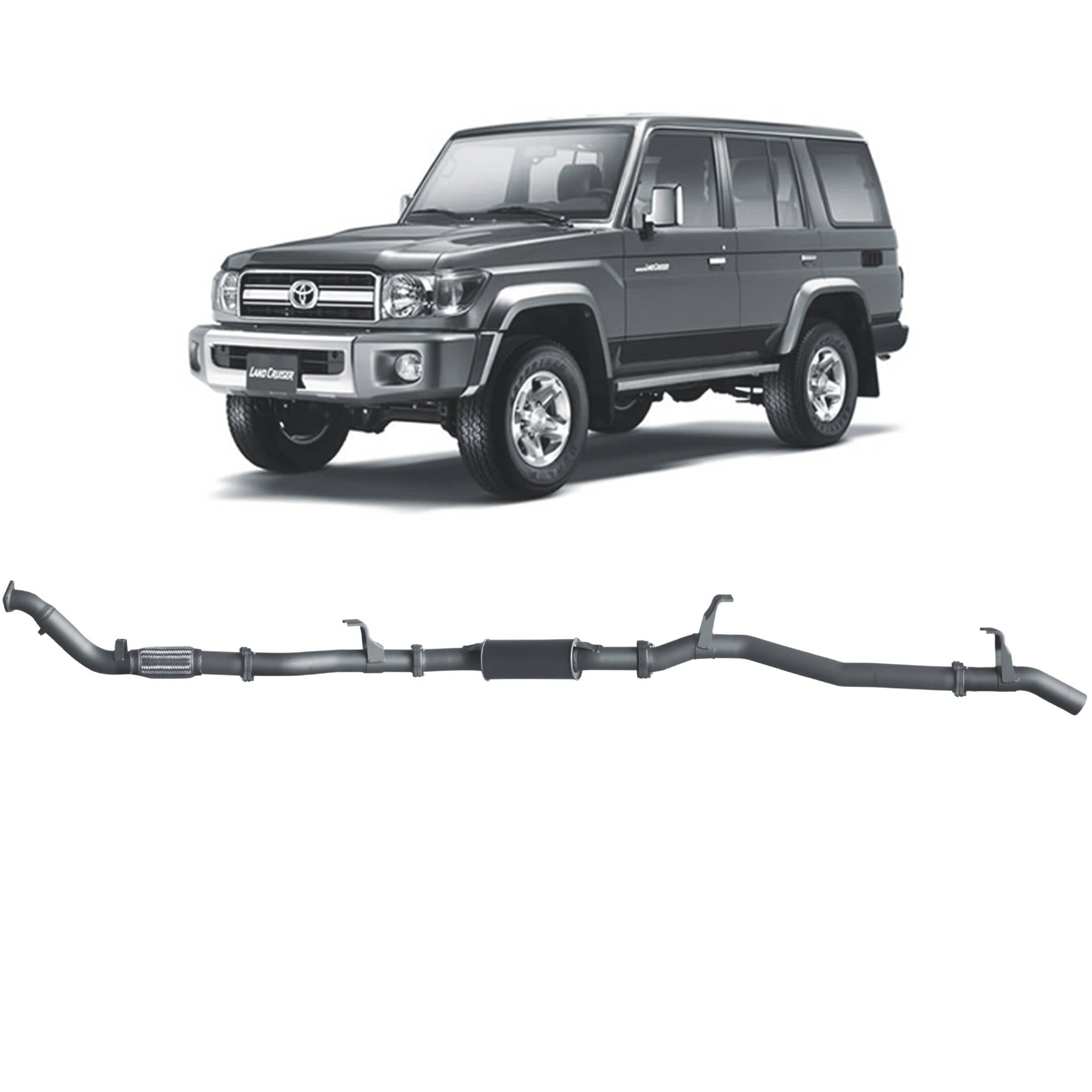 Redback Extreme Duty Exhaust for Toyota Landcruiser 76 Series Wagon (03/2007 - 10/2016) - Without Cat / Resonator