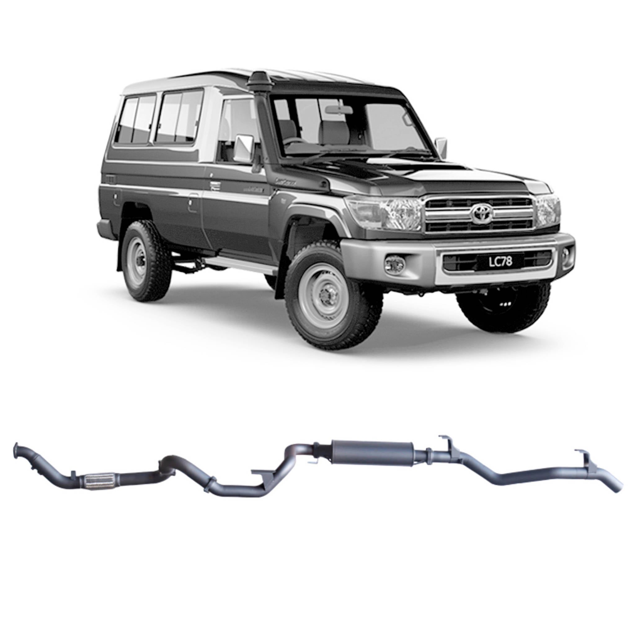 Redback Extreme Duty Exhaust for Toyota Landcruiser 78 Series Troop Carrier (03/2007 - 10/2016) - Without Cat / Large