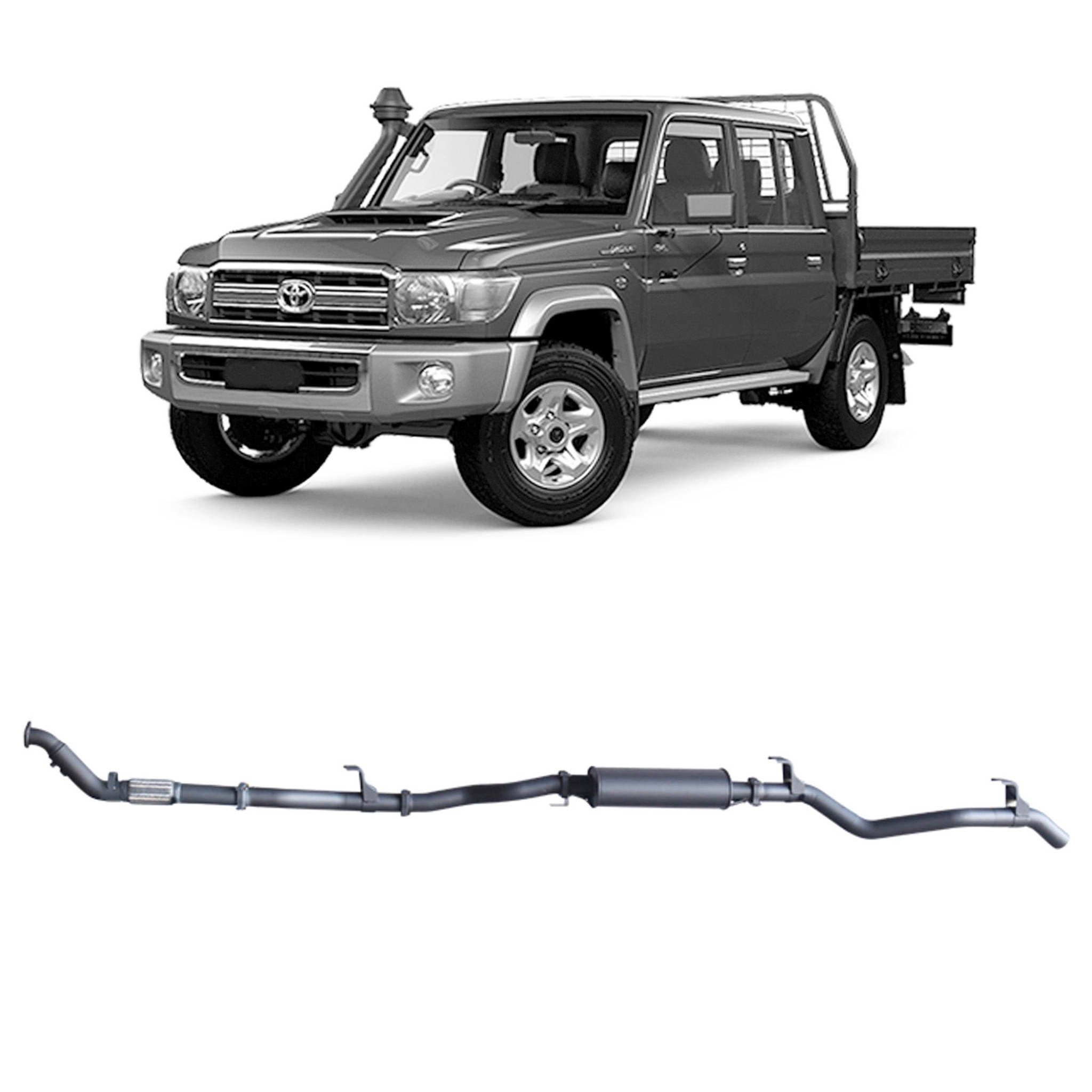 Redback Extreme Duty Exhaust for Toyota Landcruiser 79 Series Double Cab (01/2012 - 10/2016) - Large Muffler (Quiet)
