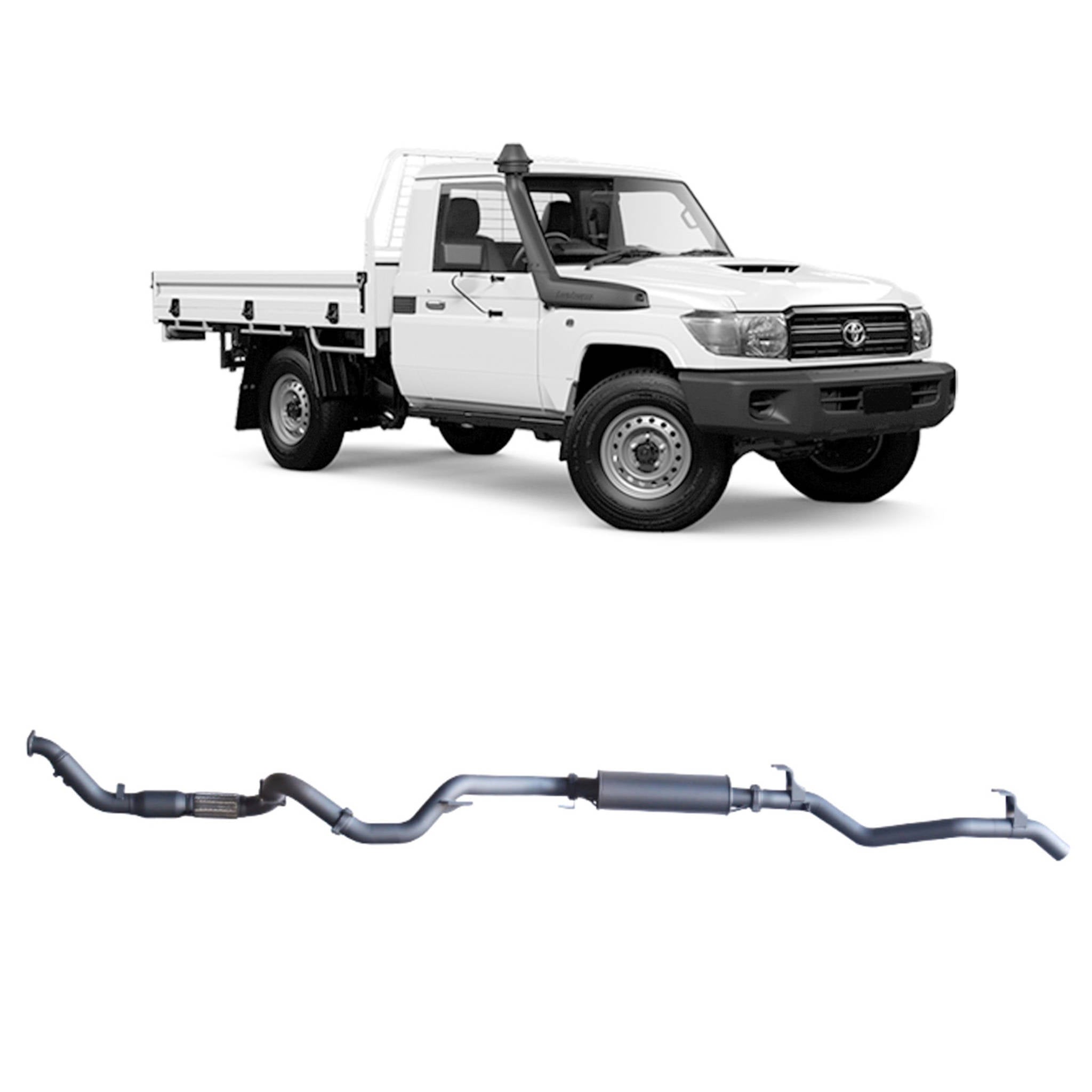 Redback Extreme Duty Exhaust for Toyota Landcruiser 79 Series Single Cab (03/2007 - 10/2016) - Large Muffler (Quiet)