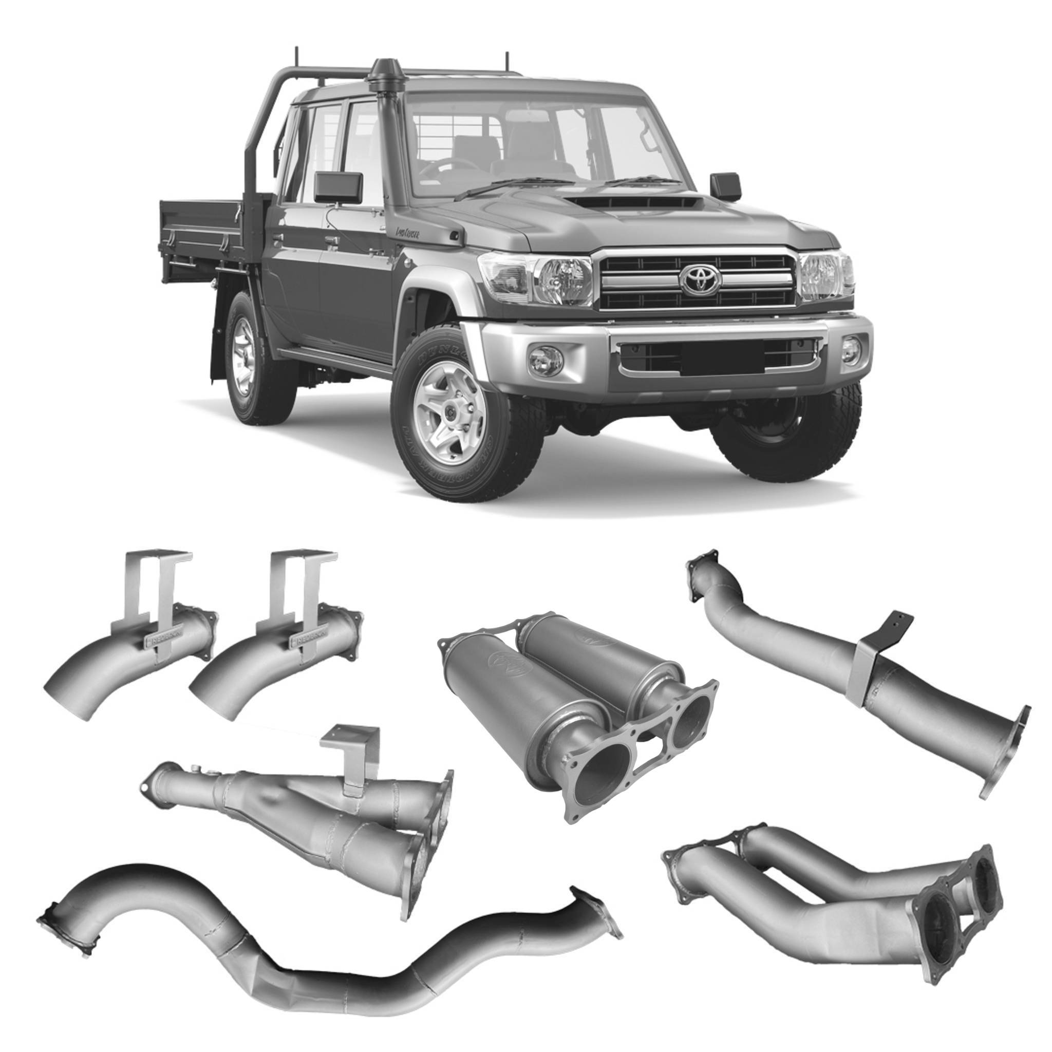Redback Extreme Duty Twin 4’’ Exhaust for Toyota Landcruiser 79 Series - Resonator (Medium) - 4x4 Performance System