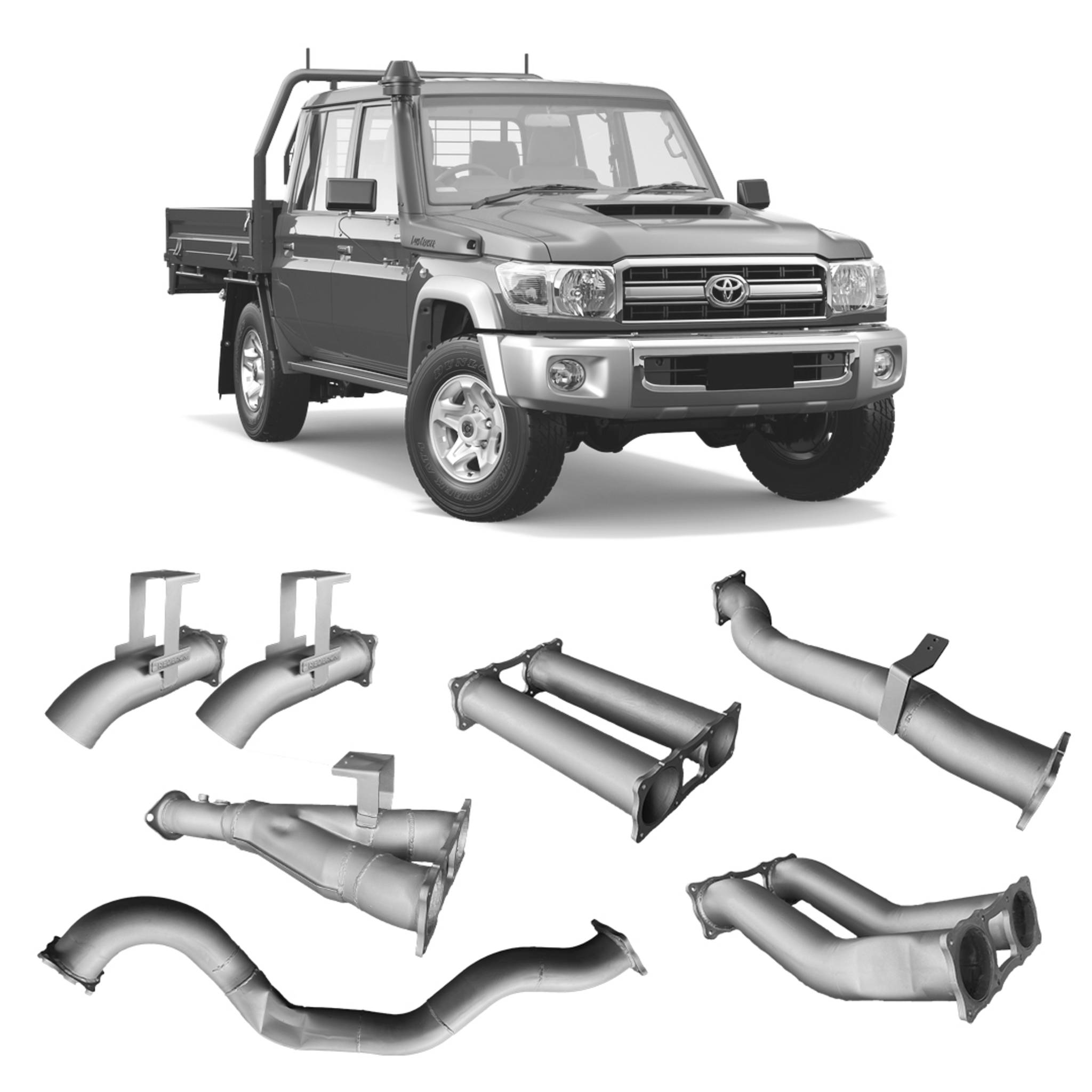 Redback Extreme Duty Twin 4’’ Exhaust for Toyota Landcruiser 79 Series - Pipe Only (Loud) - 4x4 Performance System