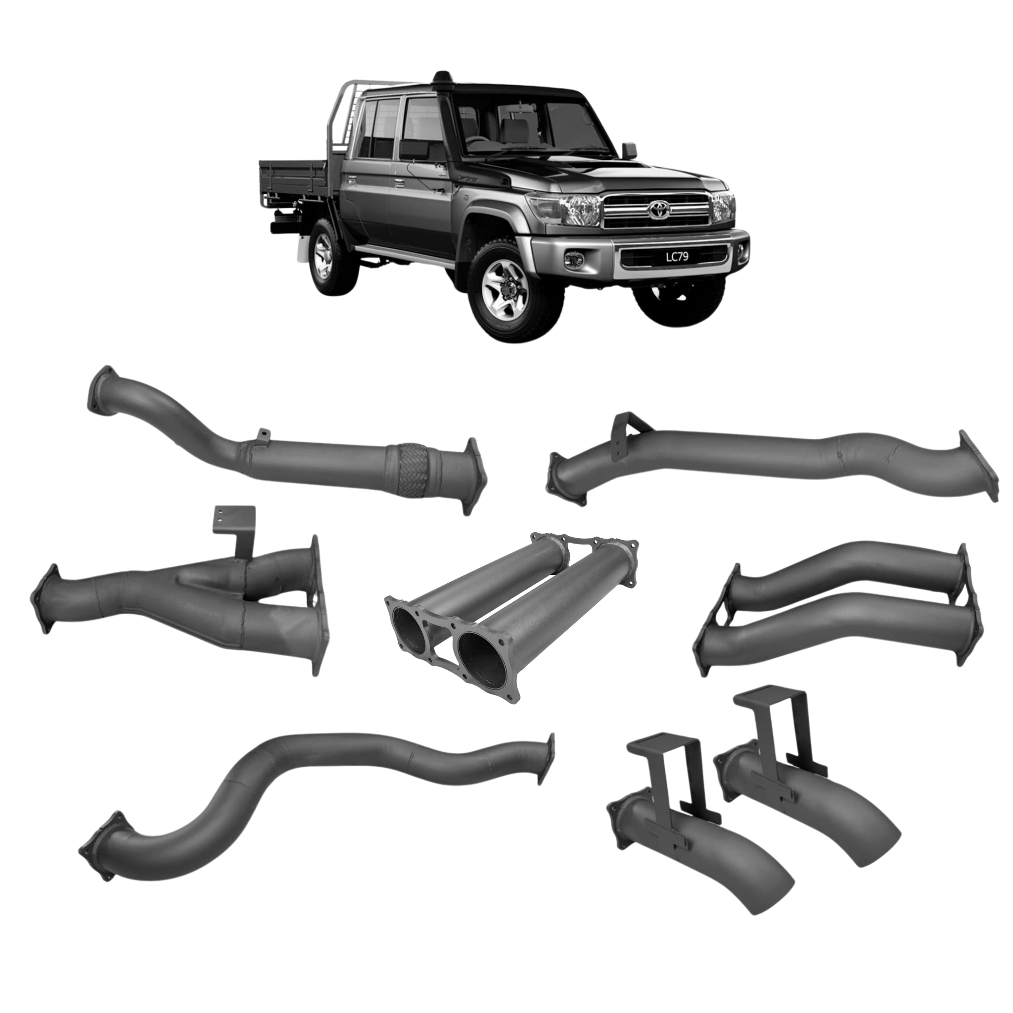 Redback Extreme Duty Twin 4’’ Turbo Back Exhaust with Resonator for Toyota Landcruiser 79 Series Dual Cab - Pipe Only