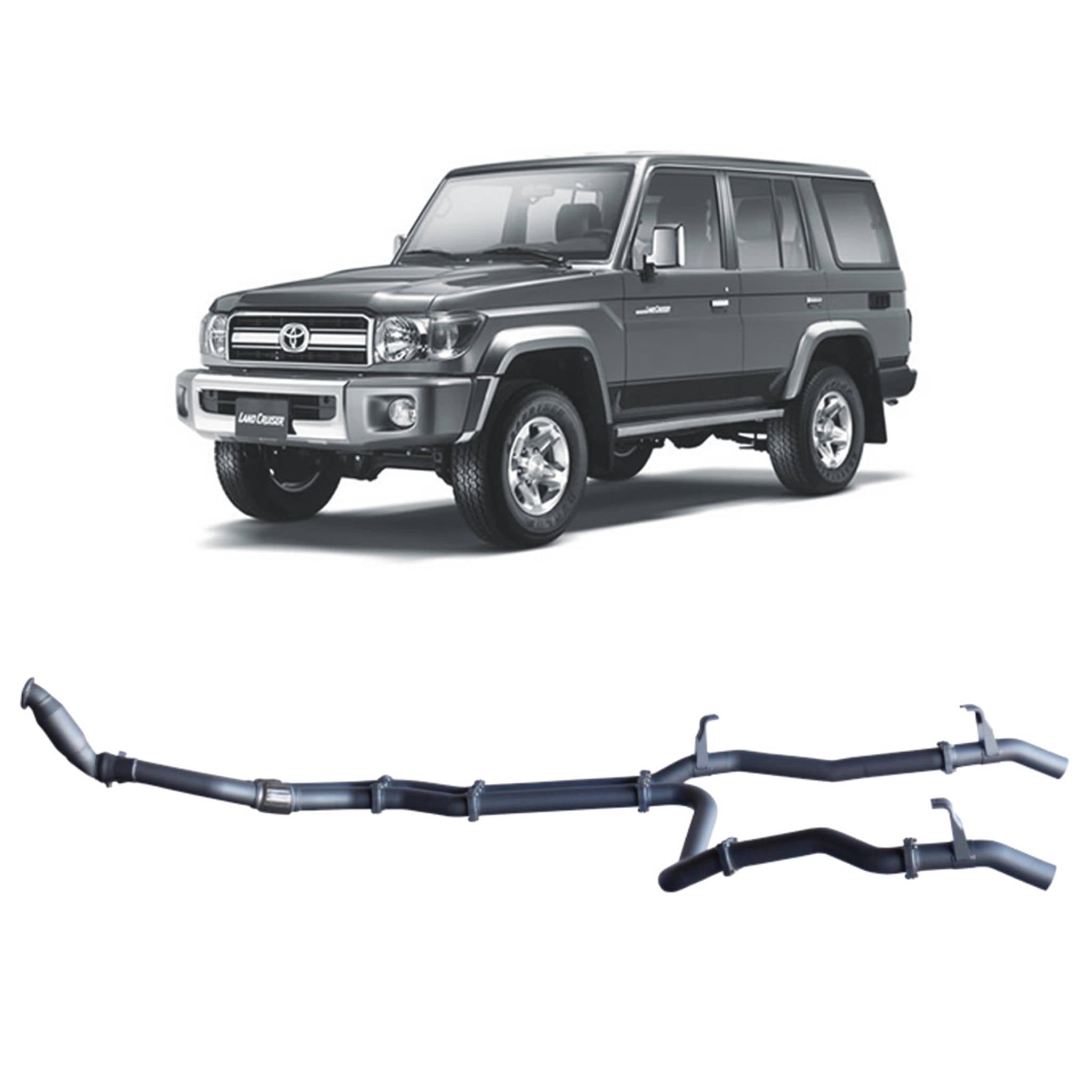 Redback Extreme Duty Twin Exhaust for Toyota 76 Series Landcruiser (03/2007 - 10/2016) - With Cat / Pipe Only (Loud)