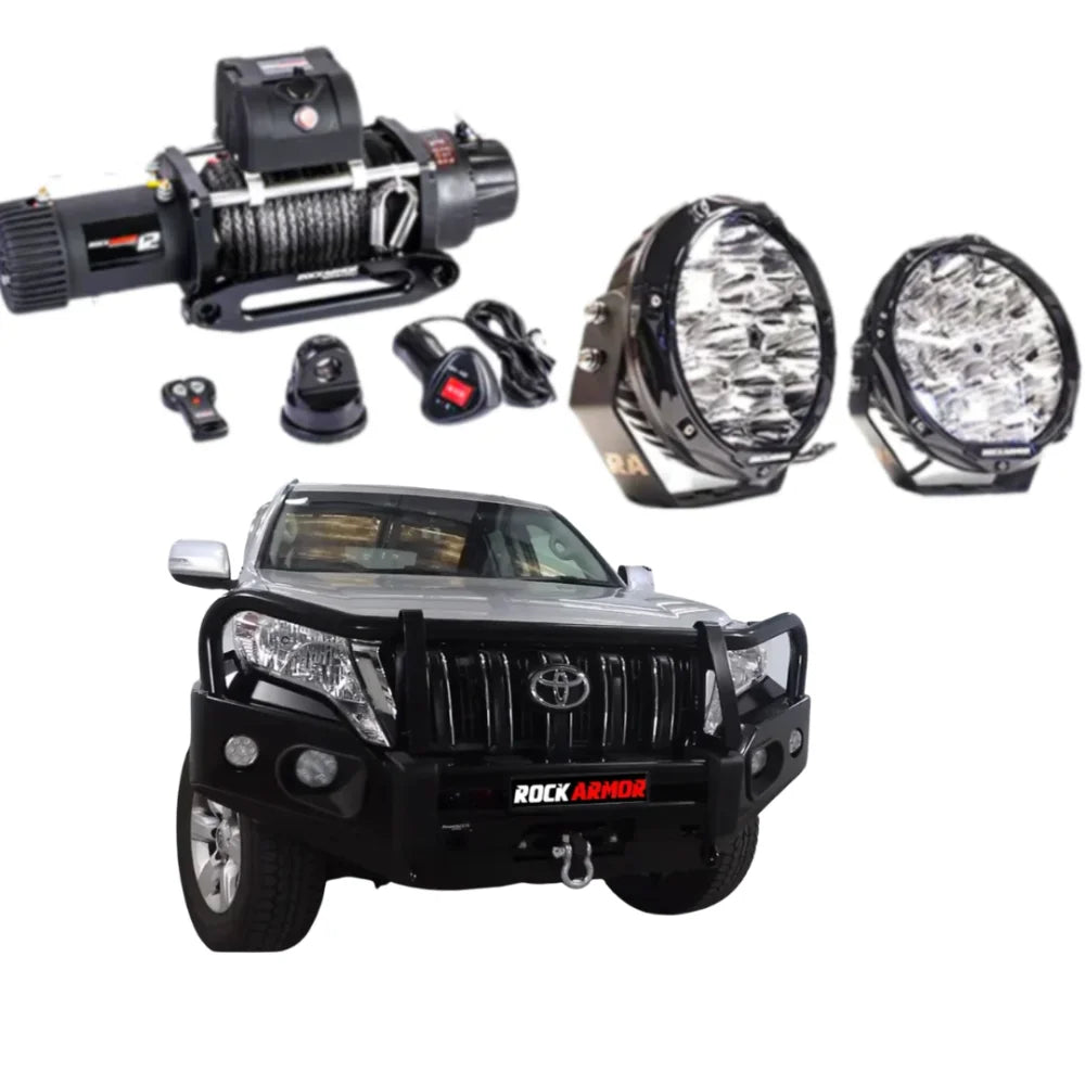 Rockarmor Elite Hoop Steel Bullbar Combo Package - Toyota Prado Fj150 2018-Current (Full Bar Replacement) - Winch Bar