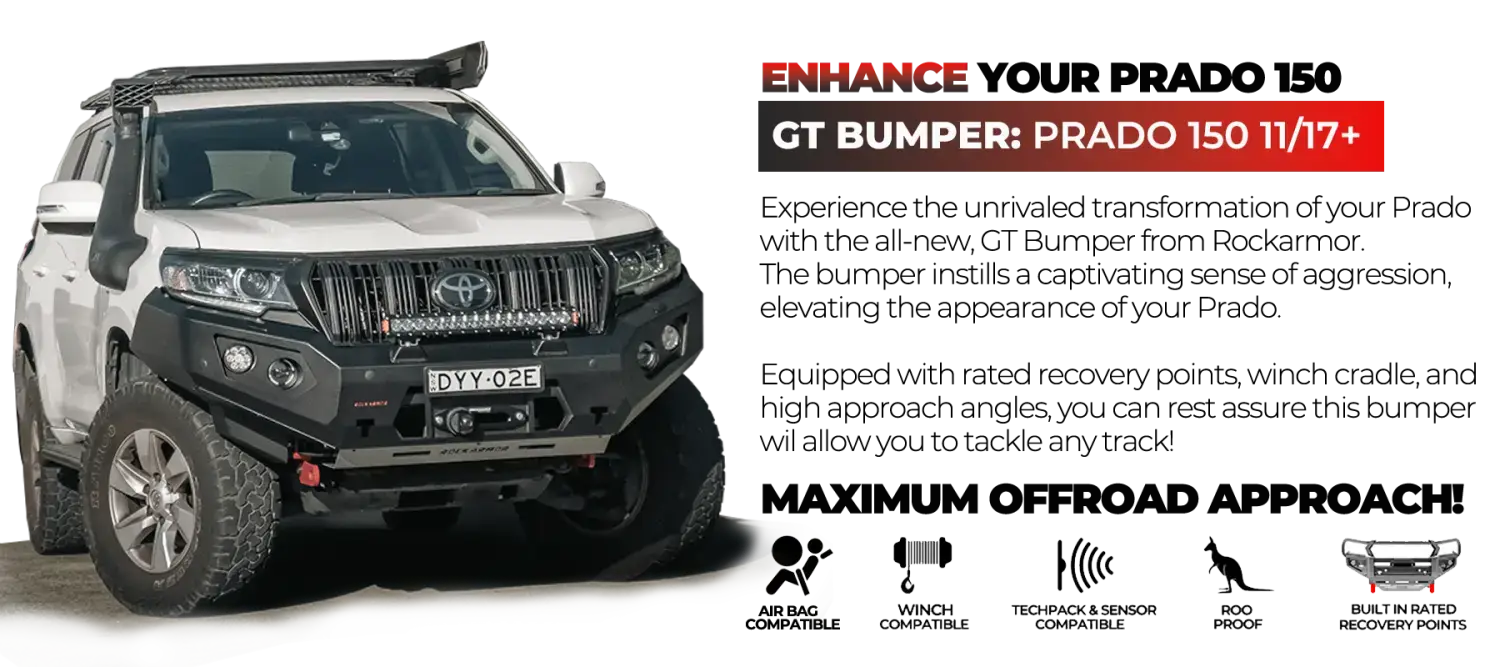 Rockarmor Gt Hoopless Steel Bullbar - Toyota Prado 150 11/2017-Current (Full Bar Replacement)
