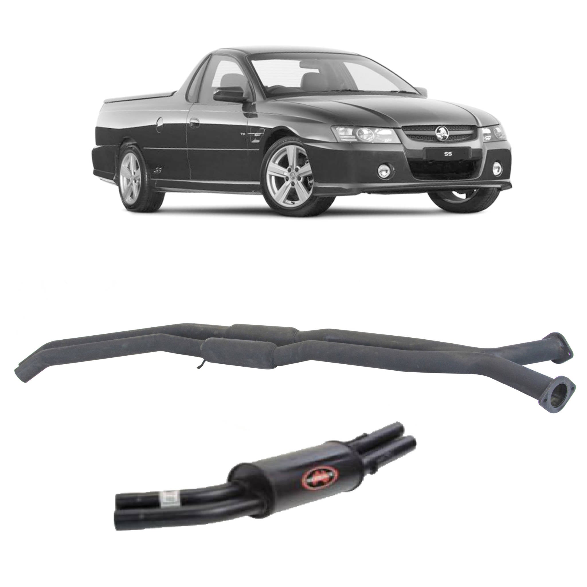 Twin 2.5’’ Catback Exhaust For Holden Commodore VU-VZ Ute with Centre Hotdogs and Rear Muffler (2000 - 2007)